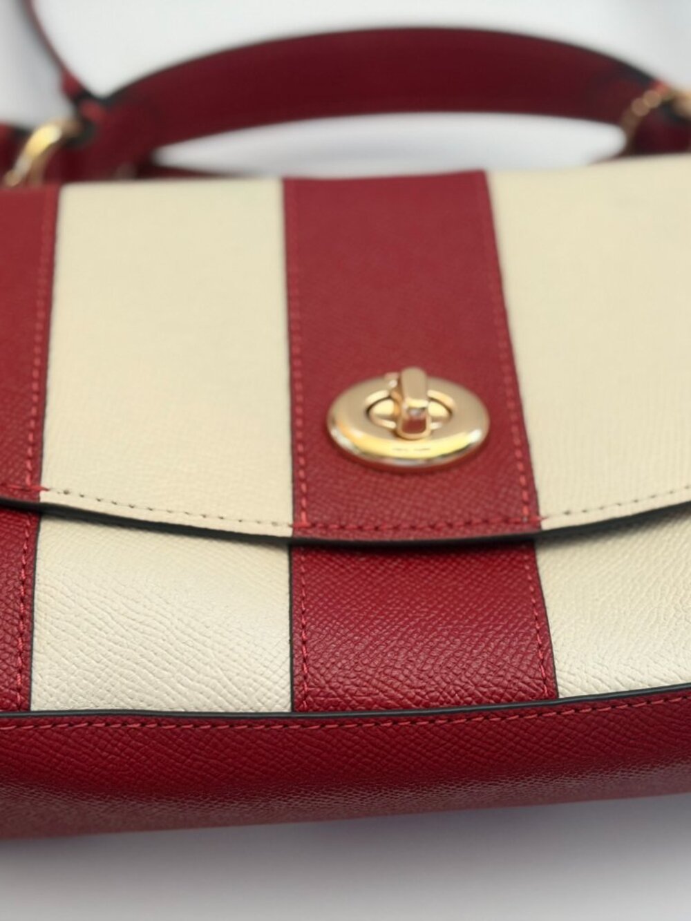 Coach Tilly Satchel 23 in Red/Chalk Striped Crossgrain - Picture 6 of 9